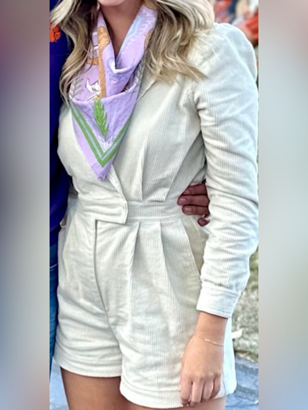 Women's Cream Corduroy Jumpsuit with Tailored Waist
